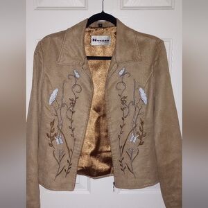 Nygard Collection Soft Light Embroidered Faux Suede Zip Jacket Medium Full Zip